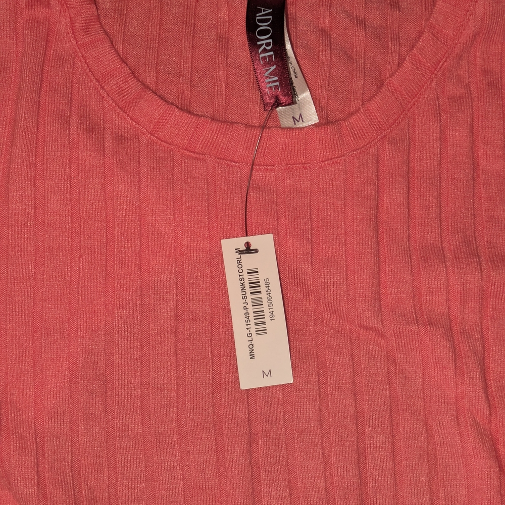 New Adore Me Coral Ribbed Open Back Top And Shorts Set